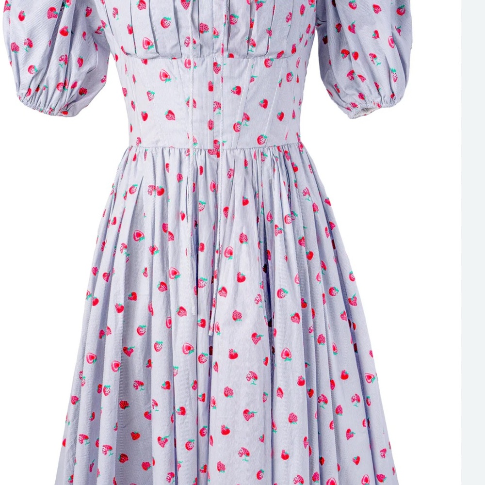 Ivy City Co Thea Striped Dress with Red Strawberry Print - Picture 3 of 8